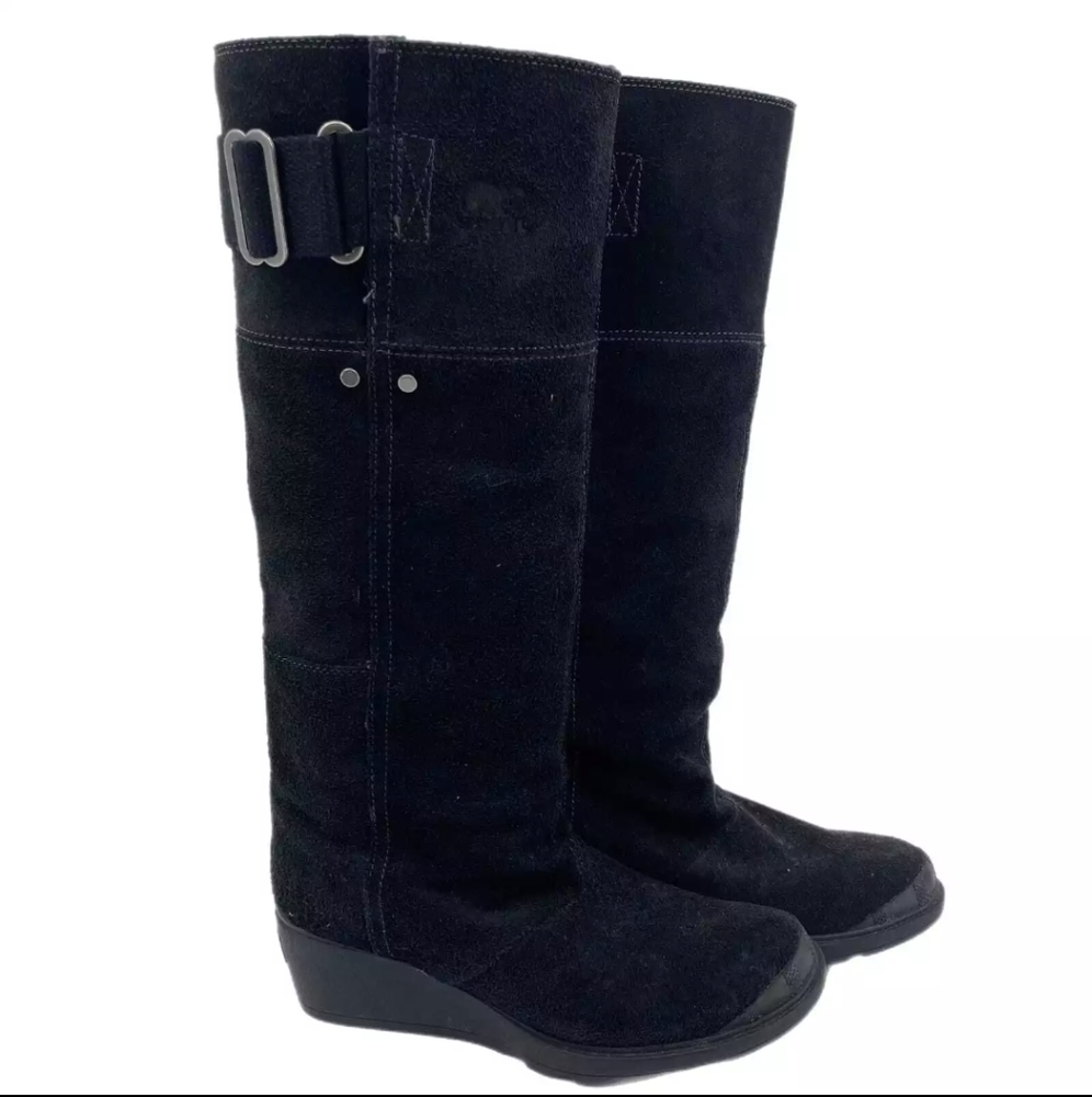 Sorel Toronto Wedge Black Oiled Suede Tall Boot Waterproof Casual Women US 8